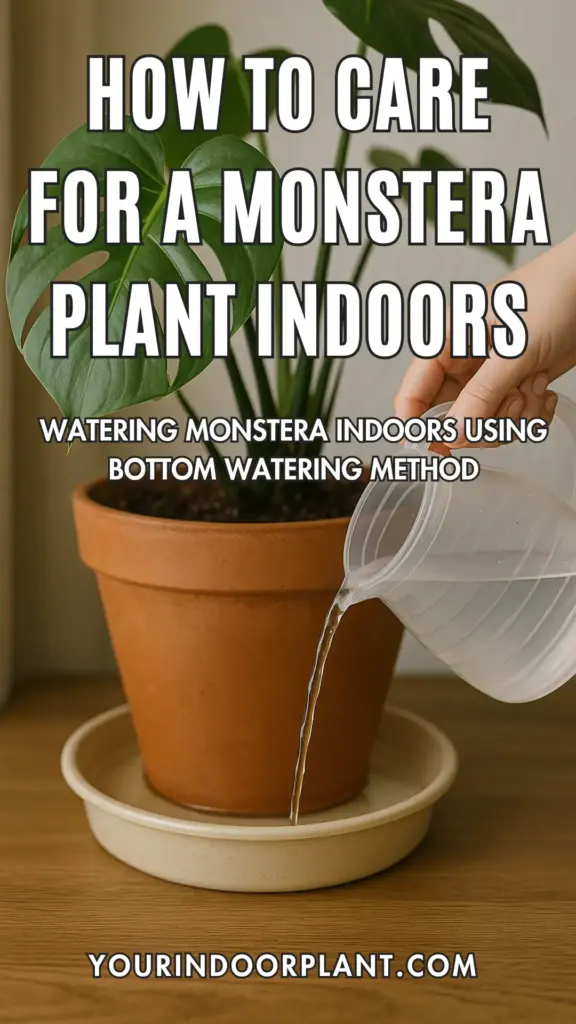 Watering Monstera indoors using bottom watering method