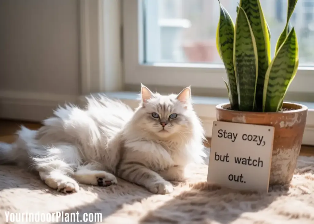 snake plant and cat