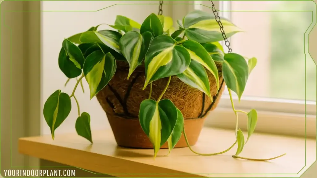 Heartleaf Philodendron Plant Care | Philodendron Hederaceum 2 Heartleaf Philodendron on shelf in bright indirect light