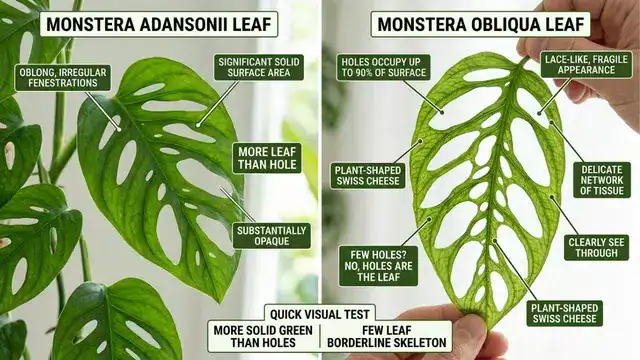Monstera Obliqua vs Adansonii: 7 Key Differences (And Why You're Probably Buying the Wrong One) 2 Monstera Obliqua vs Adansonii | Fenestrations (Holes)