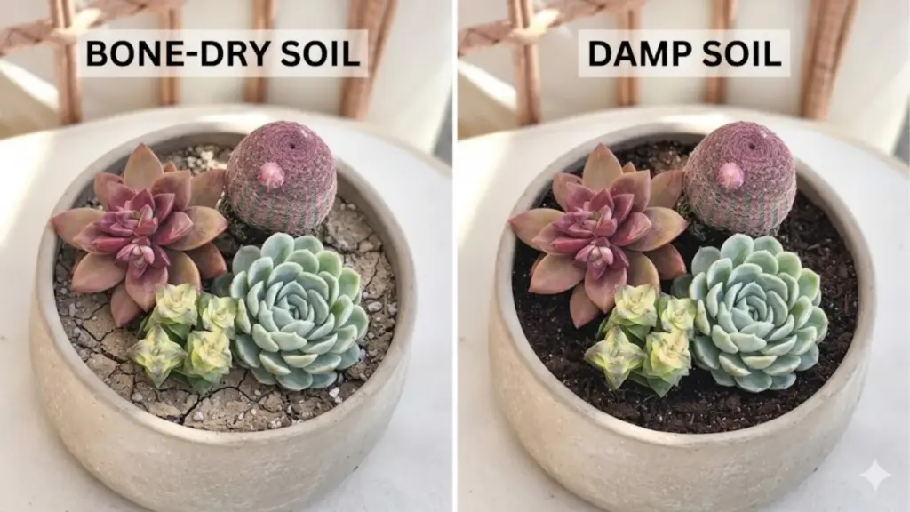 bone-dry succulent soil vs damp soil