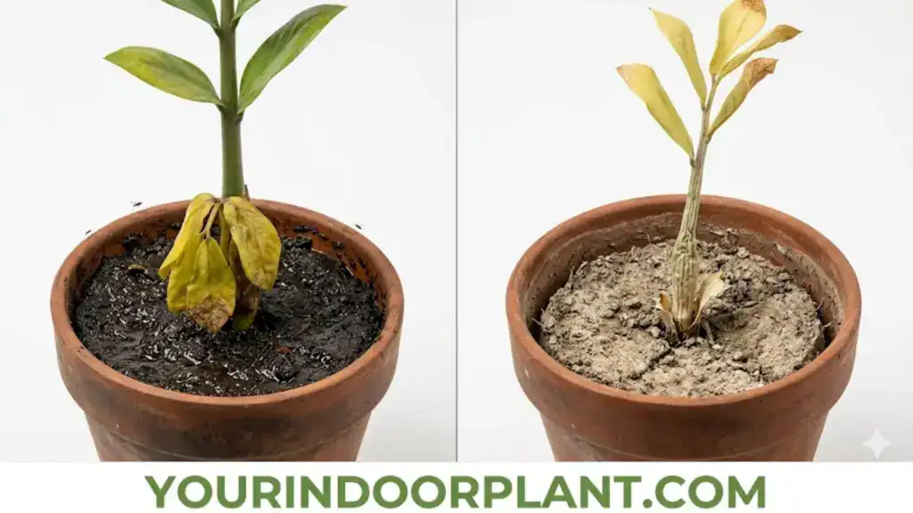 ZZ Plant Yellow Leaves: A Complete Diagnostic & Rescue Guide 3 Overwatered vs underwatered ZZ plant