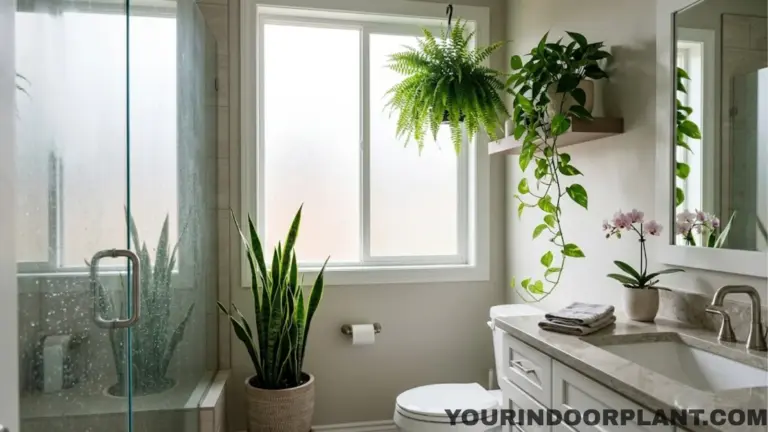 best plants for bathroom including snake plant, pothos, Boston fern, and orchid